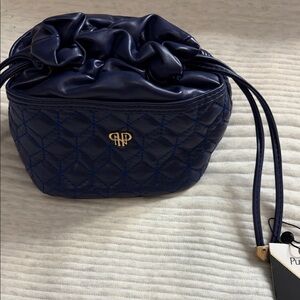 Purse N jewelry case Navy Blue Quilted Drawstring Bag $60 retail brand new.